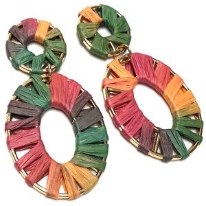 Earrings, Colorful rafia wrapped earrings